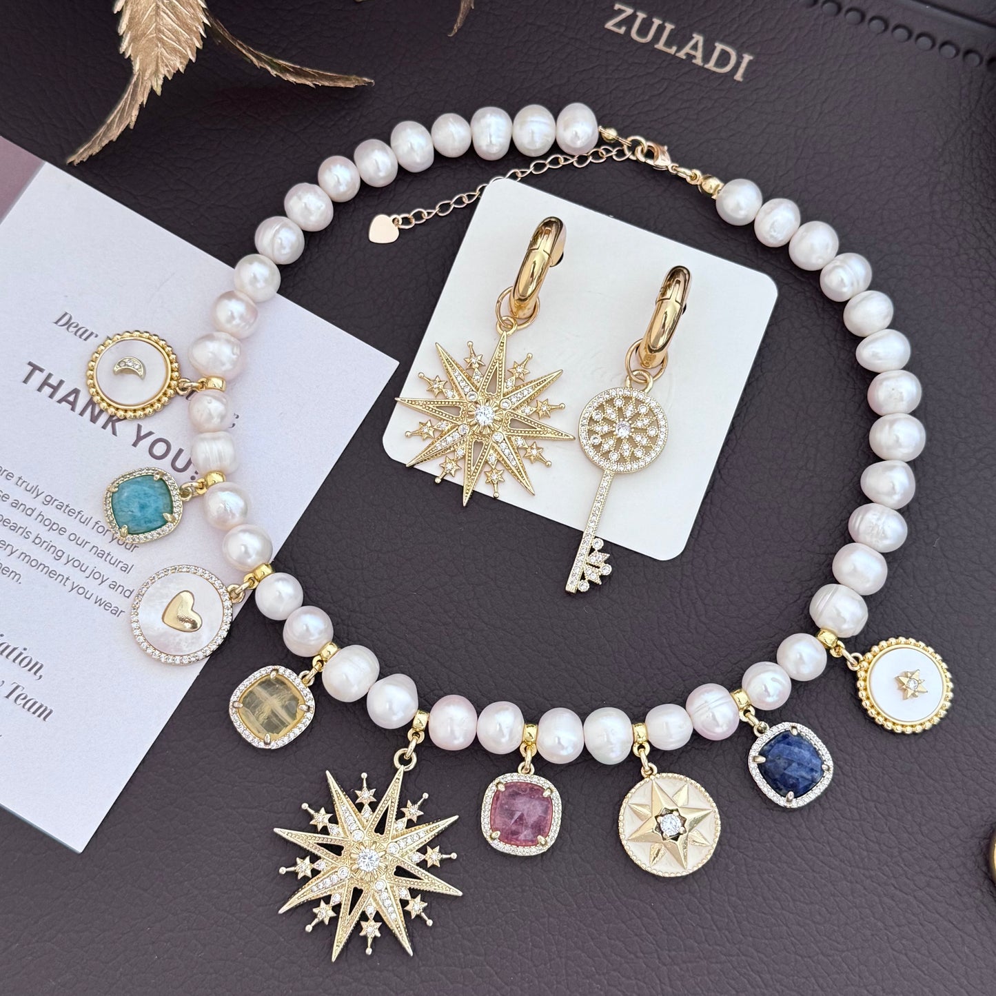 Celestia Charm Pearl Necklace & Earrings Set