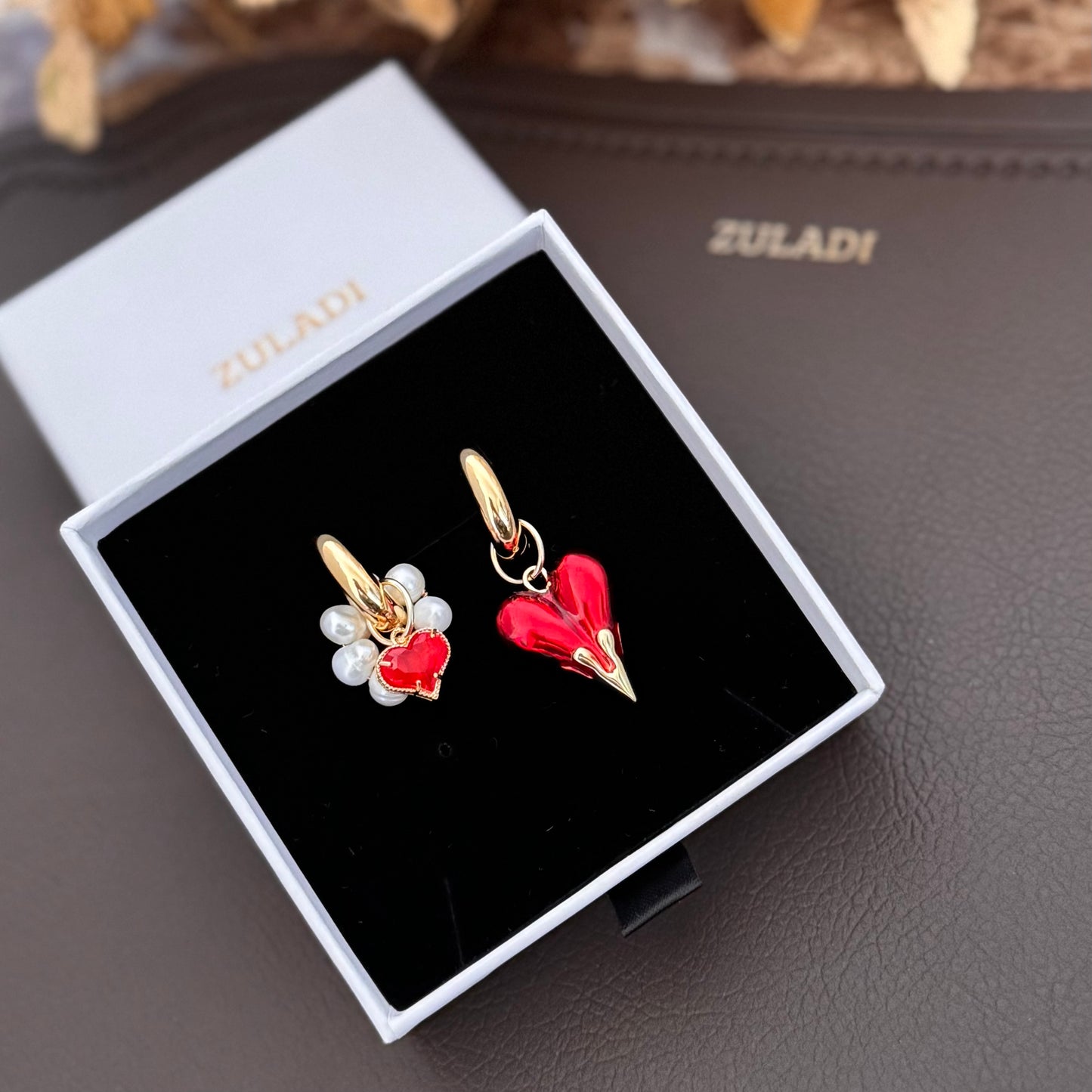 Amour Freshwater Pearl & Red Heart Drop Earrings