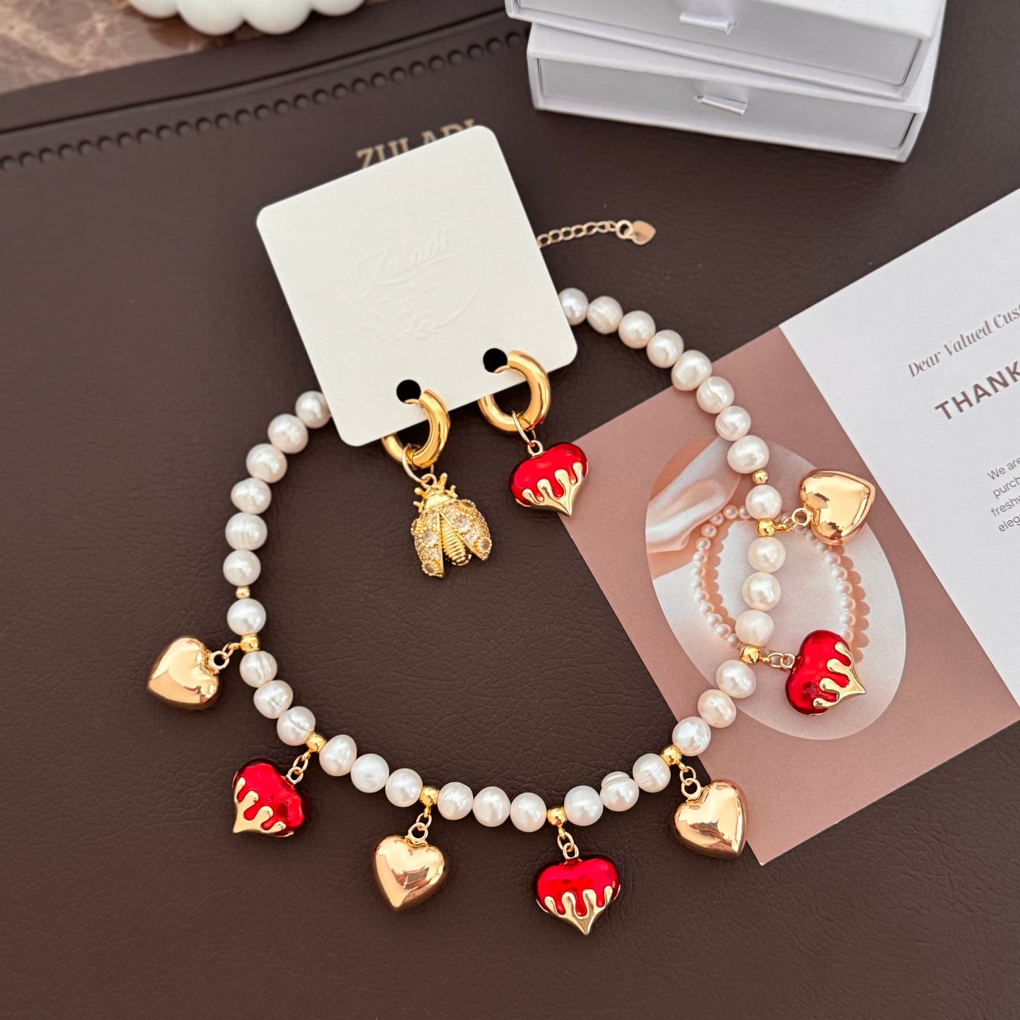 Amour Rouge Necklace & Earrings Set