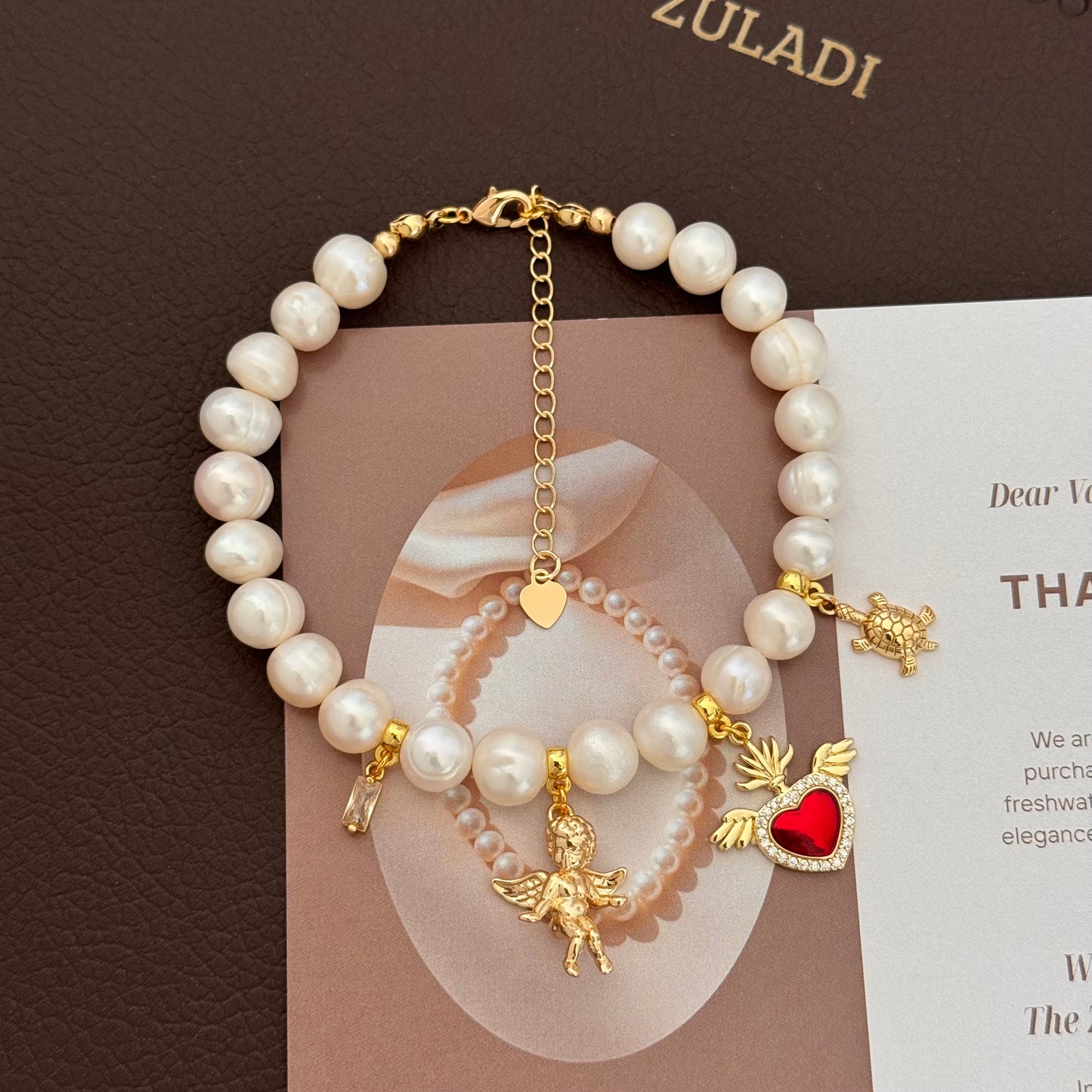 Aurelia Winged Heart Pearl Bracelet