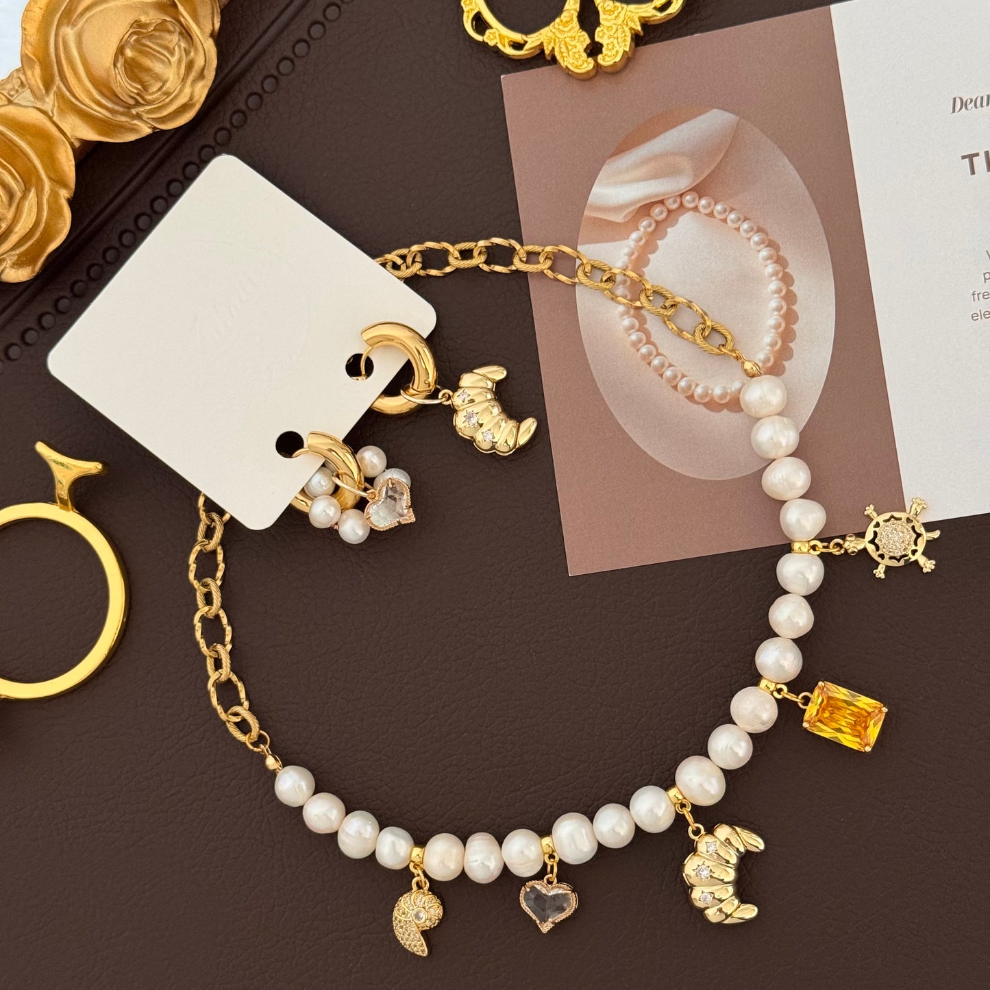 Croissant d’Or Pearl Necklace & Earrings Set