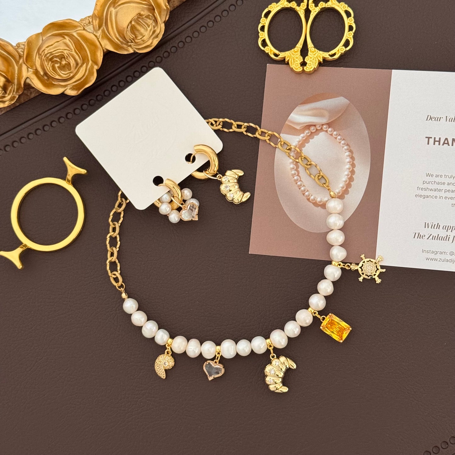 Croissant d’Or Pearl Necklace & Earrings Set