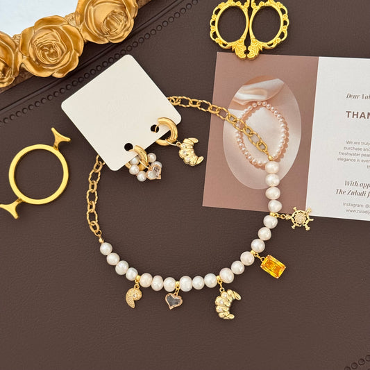 Croissant d’Or Pearl Necklace & Earrings Set